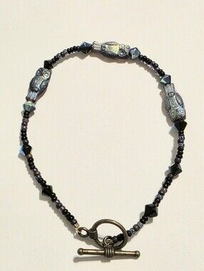 Czech Glass Owl Iridescent toggle clasp bracelet